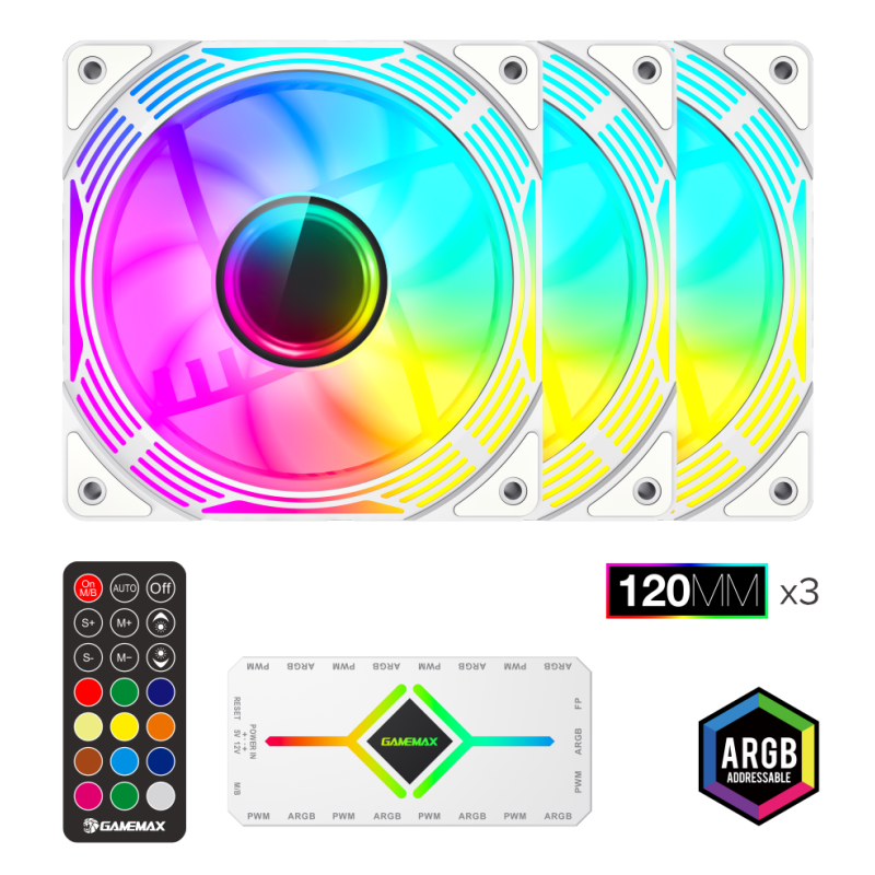 GameMax KF300 120mm Fan 3in1 Kit - White GameMax KF300 120mm Fan 3in1 Kit - White